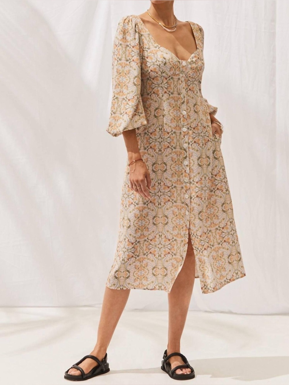 SANCIA Fleur Floral Midi Dress Sweetheart Cutout Back Size S